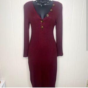 Women’s Long Sleeve Burgundy Midi Sweater Dress